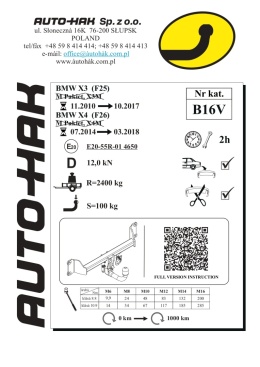 Hak holowniczy B 16V
